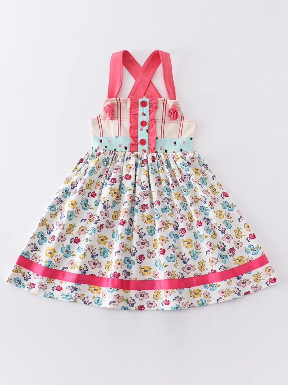 NWT Girls Pink Floral Sundress with Polka Dot Accent